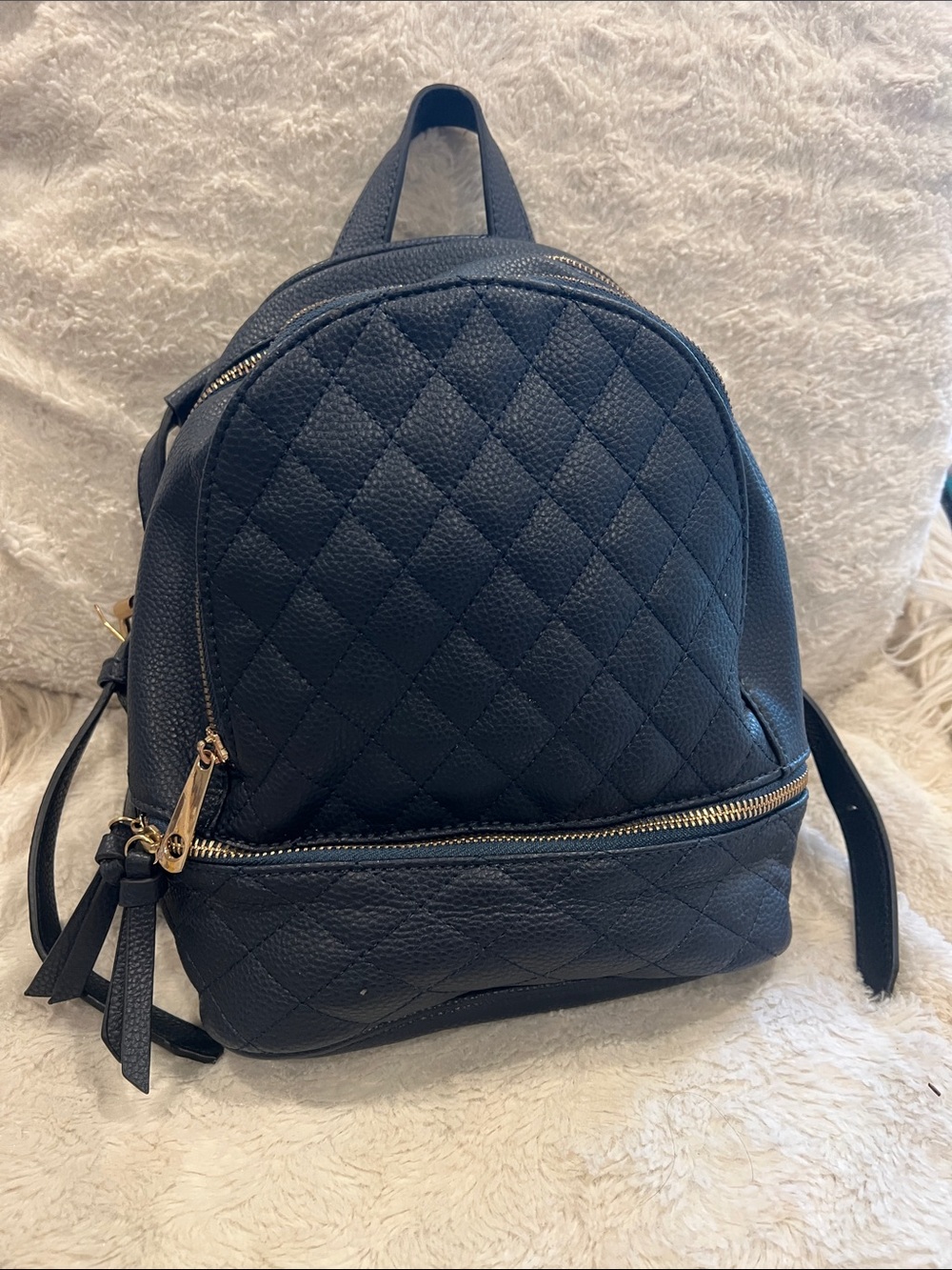 Quilted Navy Leather Mini Backpack